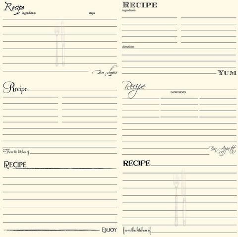 7 Gypsies Black and Ivory Recipe Card Paper