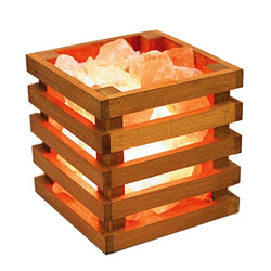 Himalayan Salt Lamp With Wooden Square Basket (Crate)